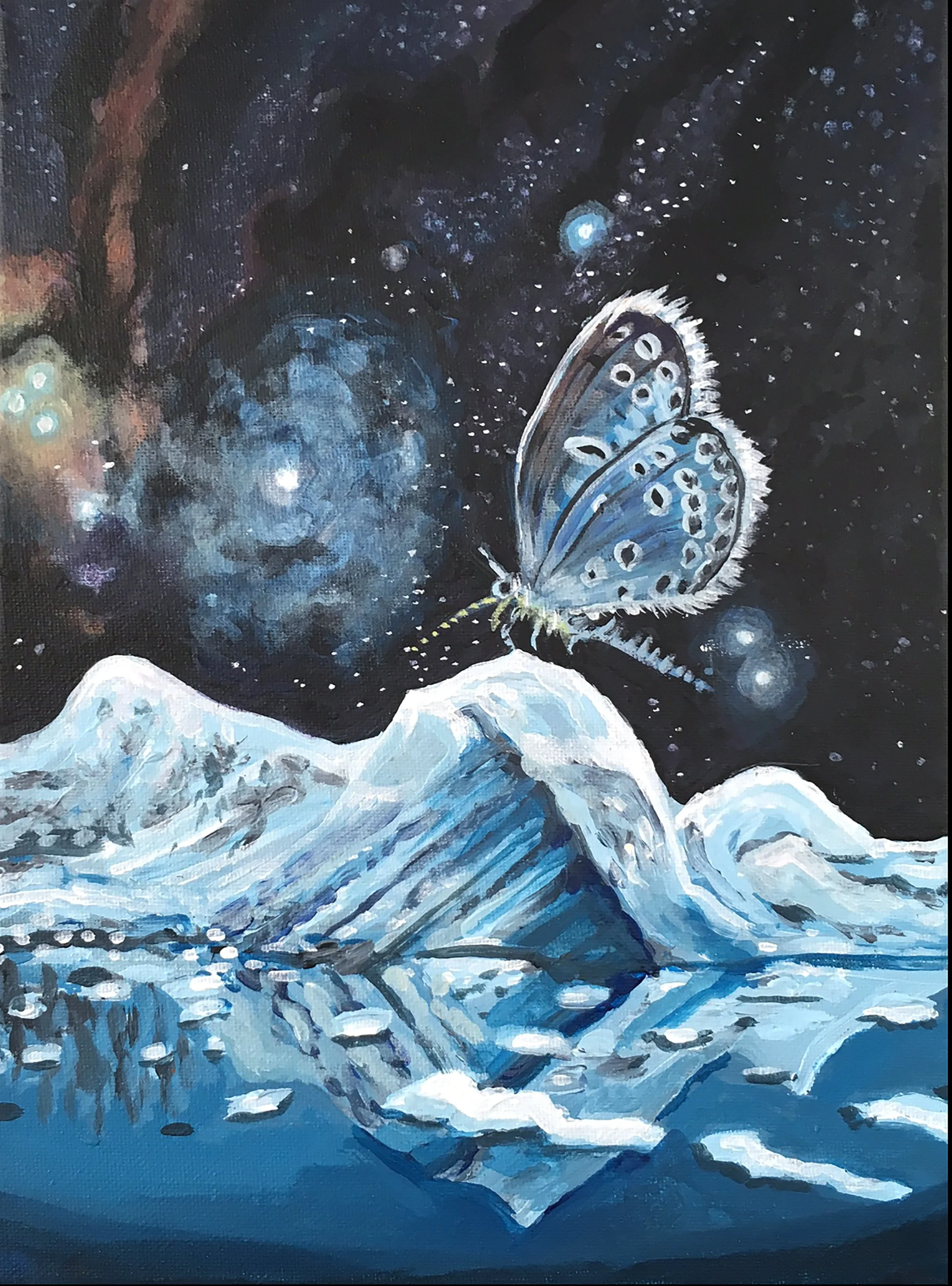 Iceberg Moth, 9” x 12”, acrylic on canvas, 2018..jpeg