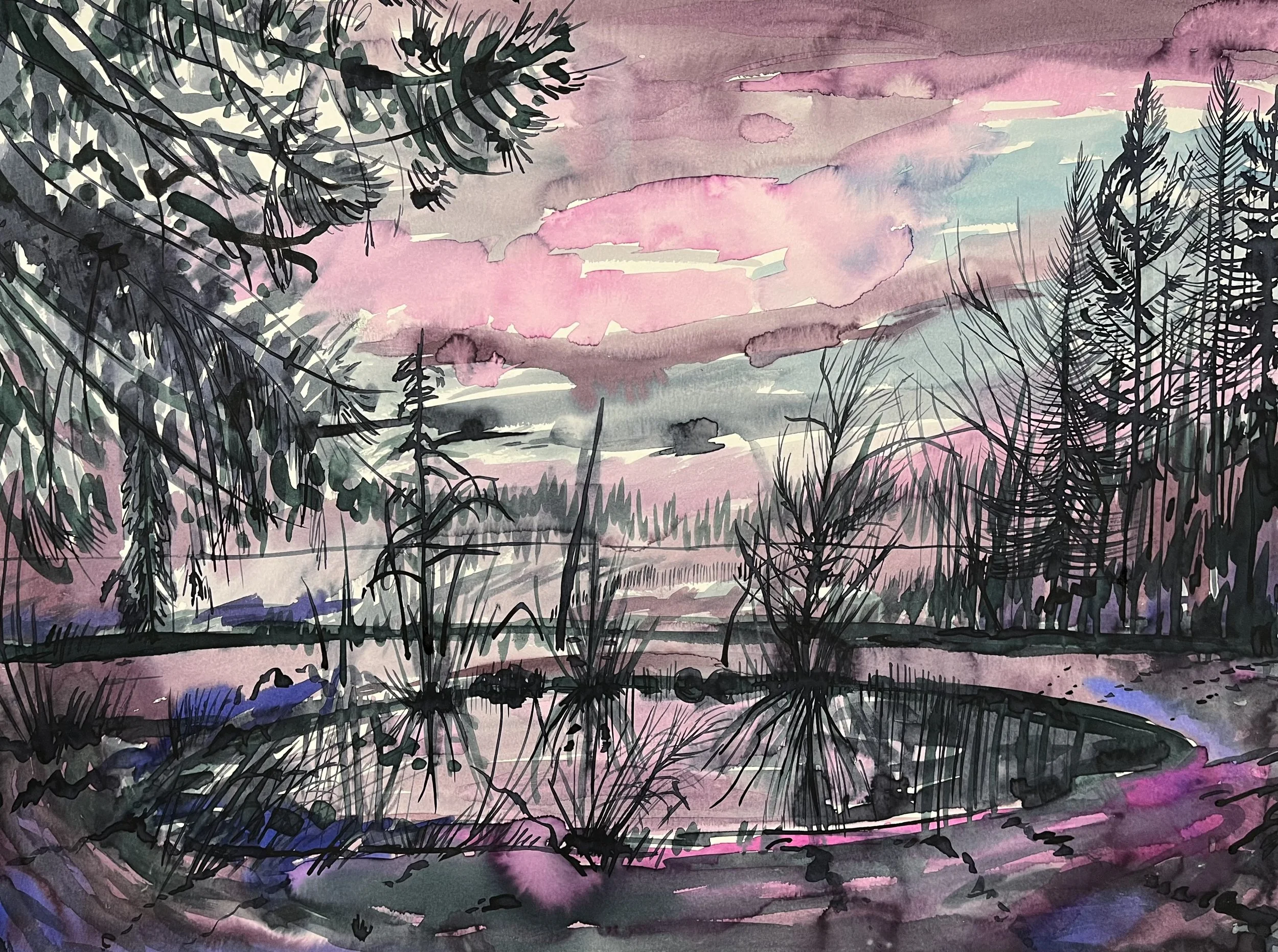 Little Pond at Dusk, 18" x 24"