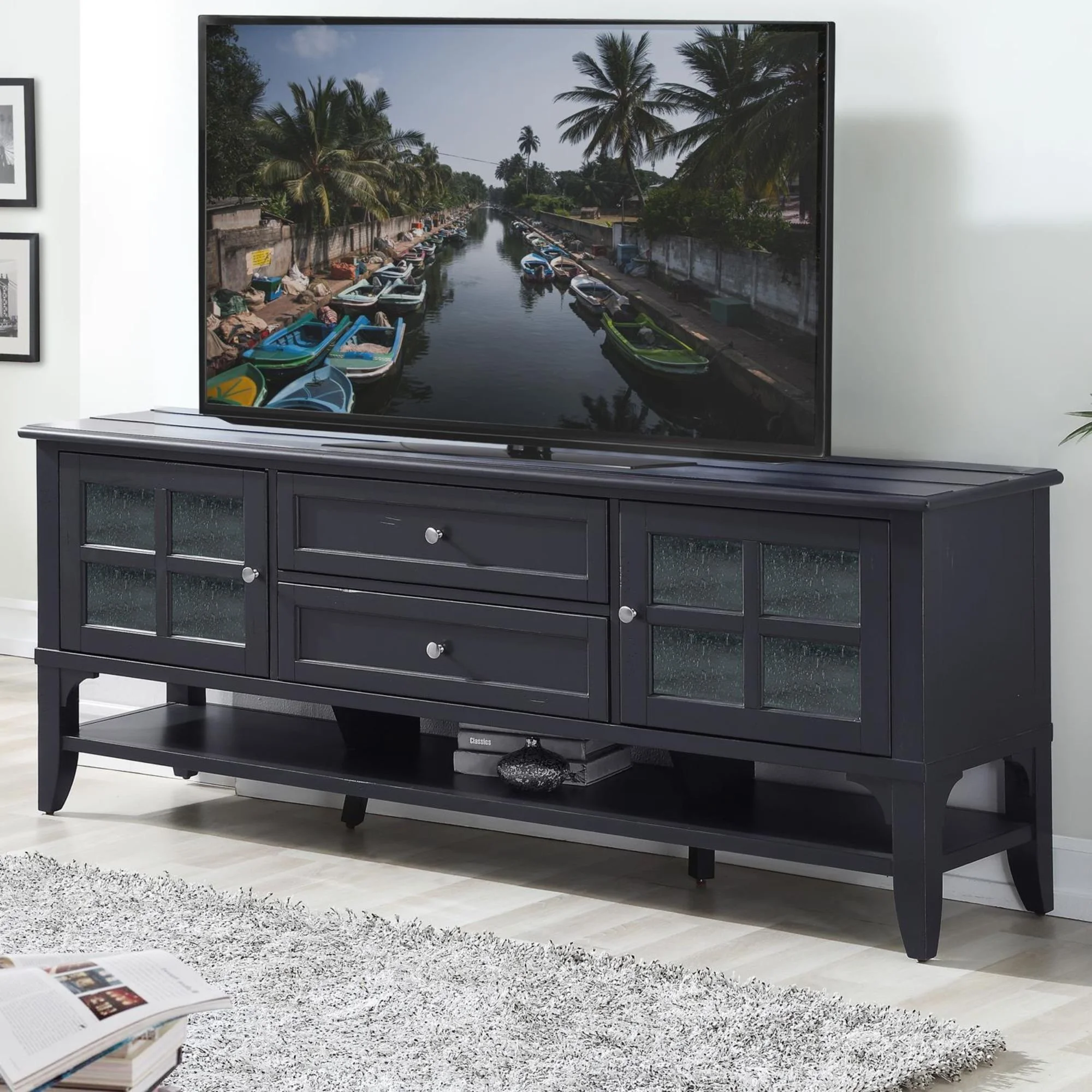 Adkins Vintage Navy 76" TV Stand Jem Furniture Store