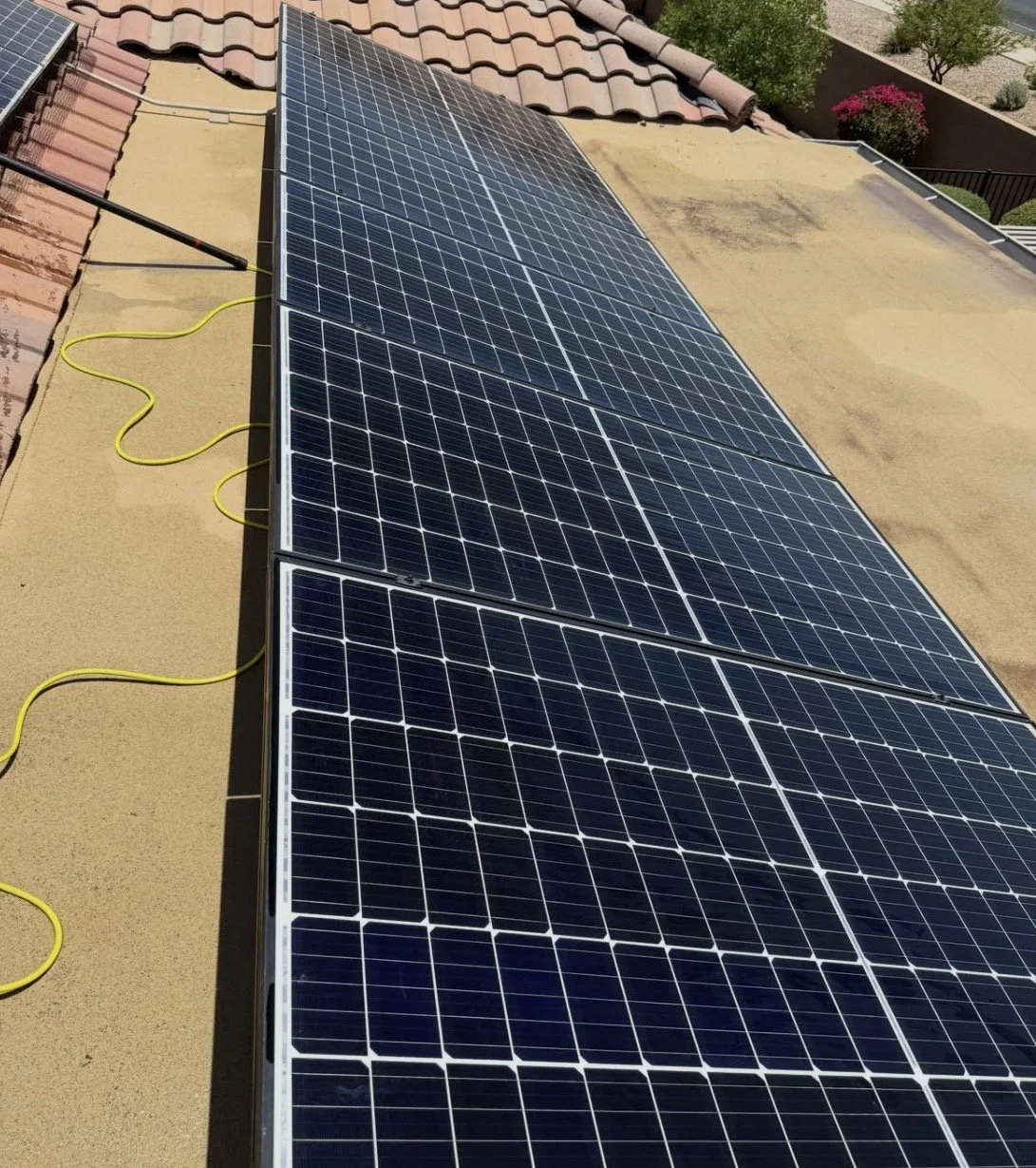 After clean protected solar panels