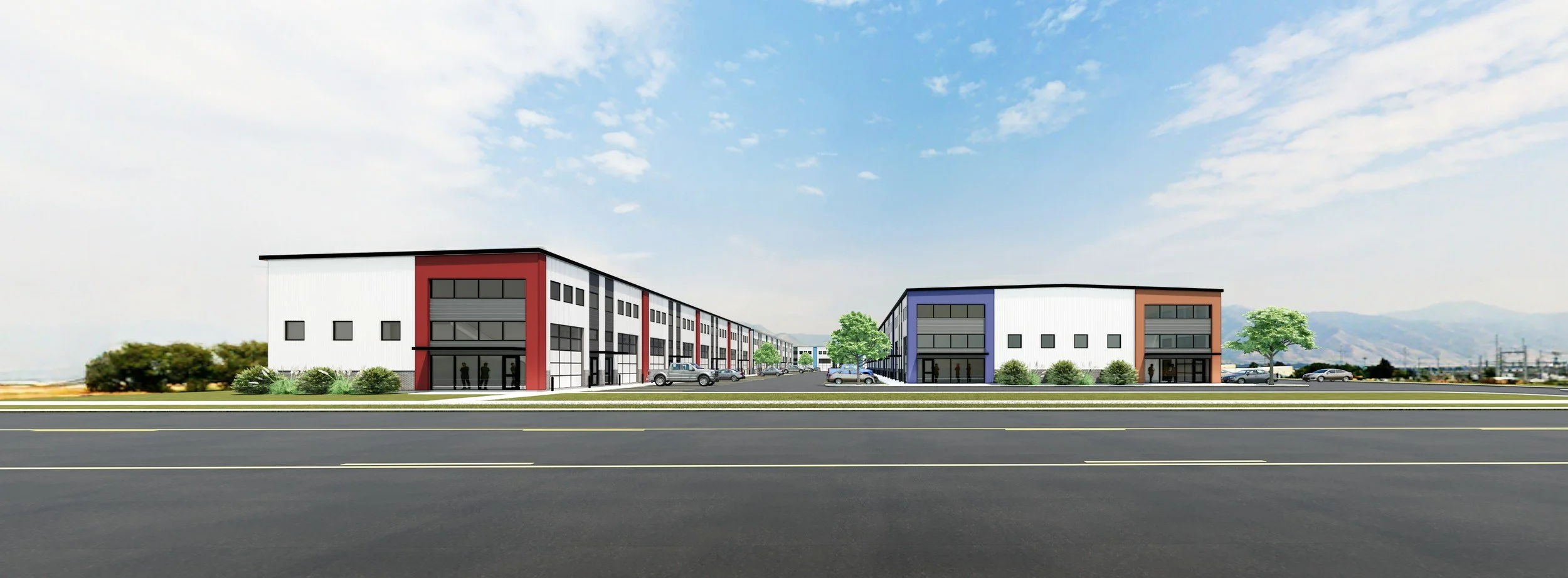 Daytime rendering of the two-story flex warehouse units at Logan Flex Warehouse, Logan, Utah