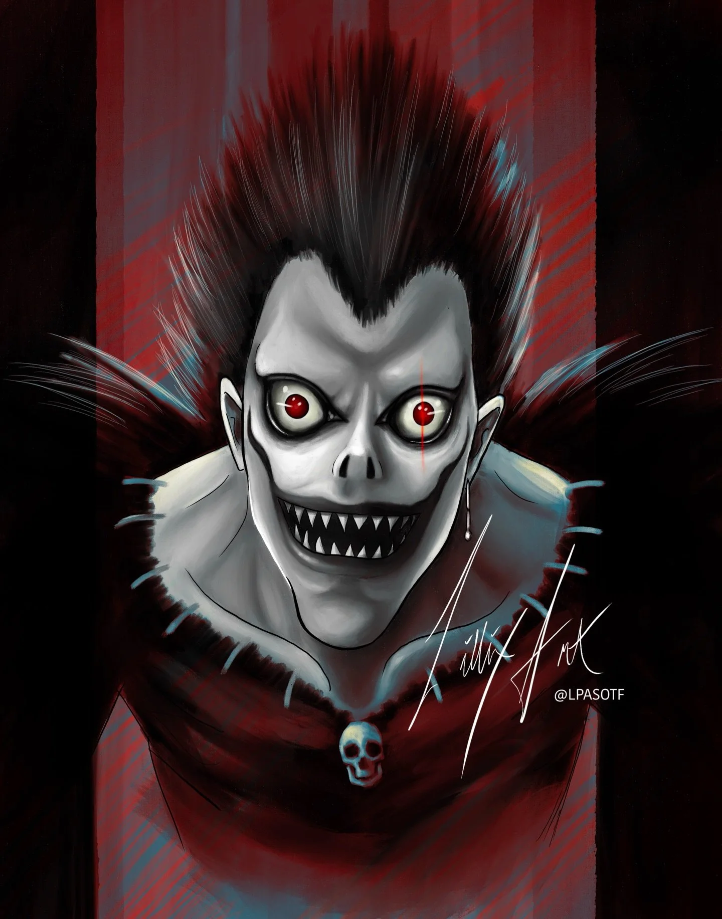 It was definitely a struggle drawing this cutie patootie but I think he turned out pretty good:) Yall will see him at the @calgaryexpo let&rsquo;s goooo🖤
#deathnotefanart #ryukdeathnote #deathnote #animeart #fanart