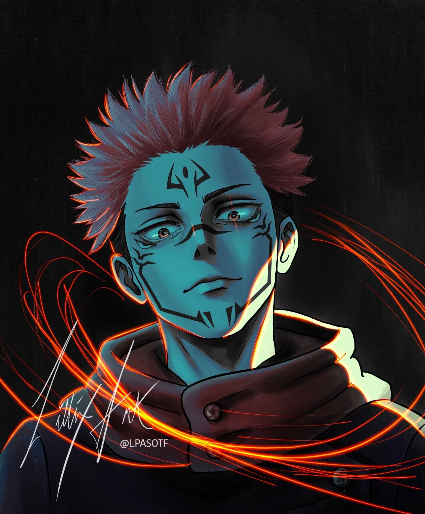 Sukana🤍🖤 Less than a week to go for @calgaryexpo 🤘🏻 Come say hi at booth 2169!! 
#ryomensukuna #jjkart #jujutsukaisenanime #animeartwork #animefanart