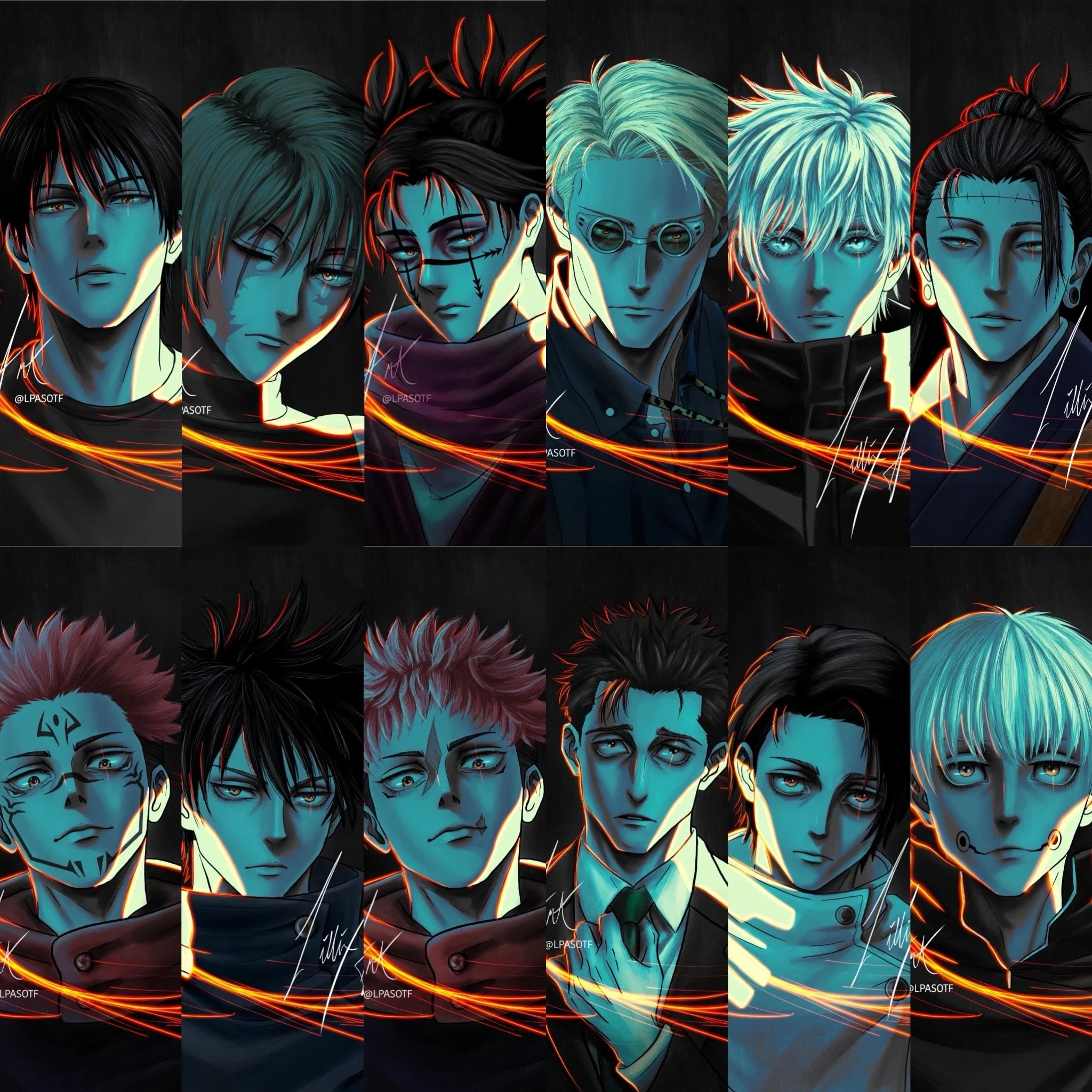 Here is my whole JJK series! Alllllll 13 paintings babyyyyy! 
#jjk #jujutsukaisenfanart #animeart #animeportrait #lillixart