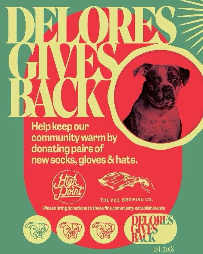 Hello there!!! We are bringing Delores Gives Back again this year!!! Please donate NEW PAIRS of SOCKS 🧦🧦🧦 GLOVES 🧤🧤🧤and HATS / Beanies!!! We have donation boxes at all three barber shops and @theveilbrewing tasting rooms!!!! Last day to donate 