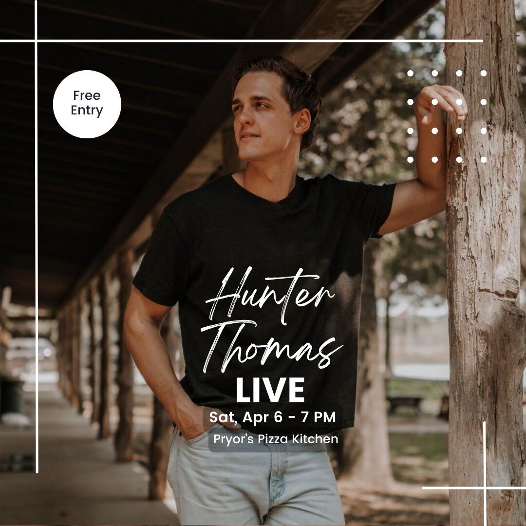 🎸🍕 Get ready to groove and grub! 🎶 Hunter Thomas is LIVE at Pryor's Pizza Kitchen this Saturday, April 6th @ 7pm, kicking off our Saturday Concert series for 2024! 🎉 Let the good vibes and great tunes set the tone for an unforgettable weekend. Se