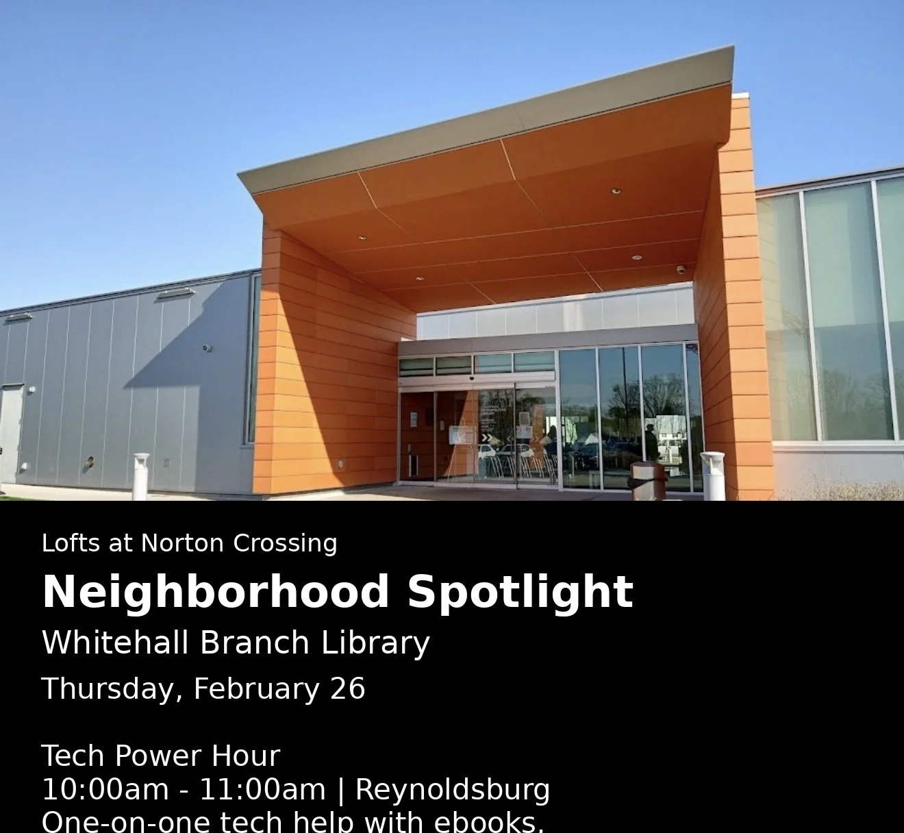 📍 Neighborhood Spotlight: Whitehall Branch Library

Looking for something educational and engaging this week? The Whitehall Branch Library is hosting Tech Power Hour on Thursday, February 26 from 10AM&ndash;11AM &mdash; offering one-on-one help with