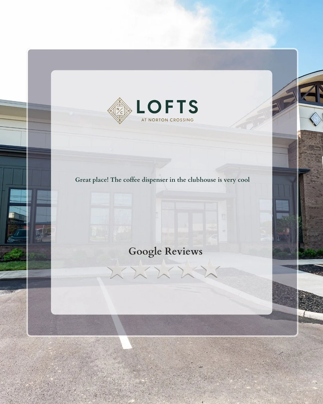 Great place. Cool coffee. ☕️😎Thank you for the awesome review! Our clubhouse coffee bar is always brewing at Lofts at Norton Crossing.