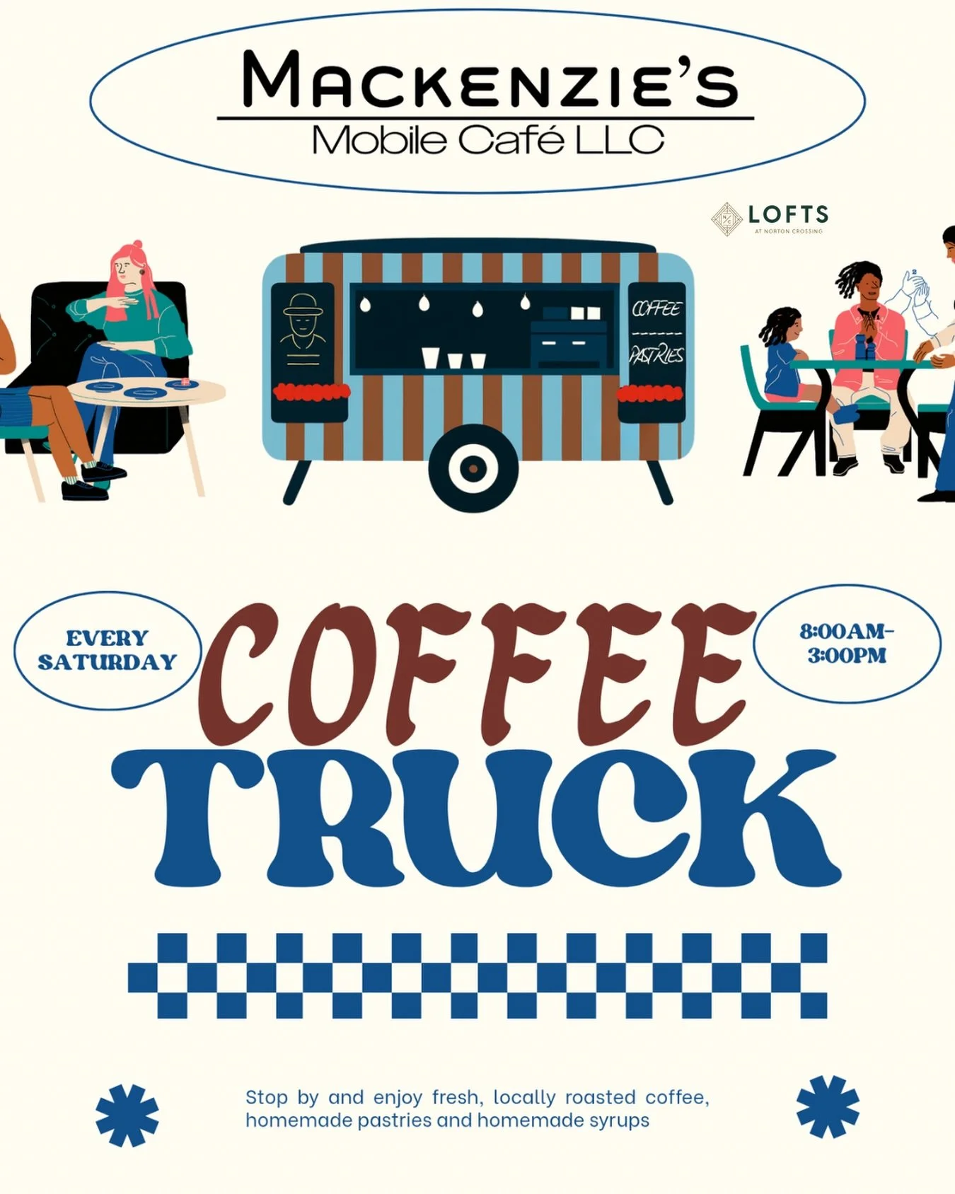 Saturdays just got a little sweeter ☕️✨
Pull up to Mackenzie&rsquo;s Mobile Caf&eacute; for fresh coffee, homemade pastries, and good vibes. See y&rsquo;all from 8&ndash;3 on Saturday!