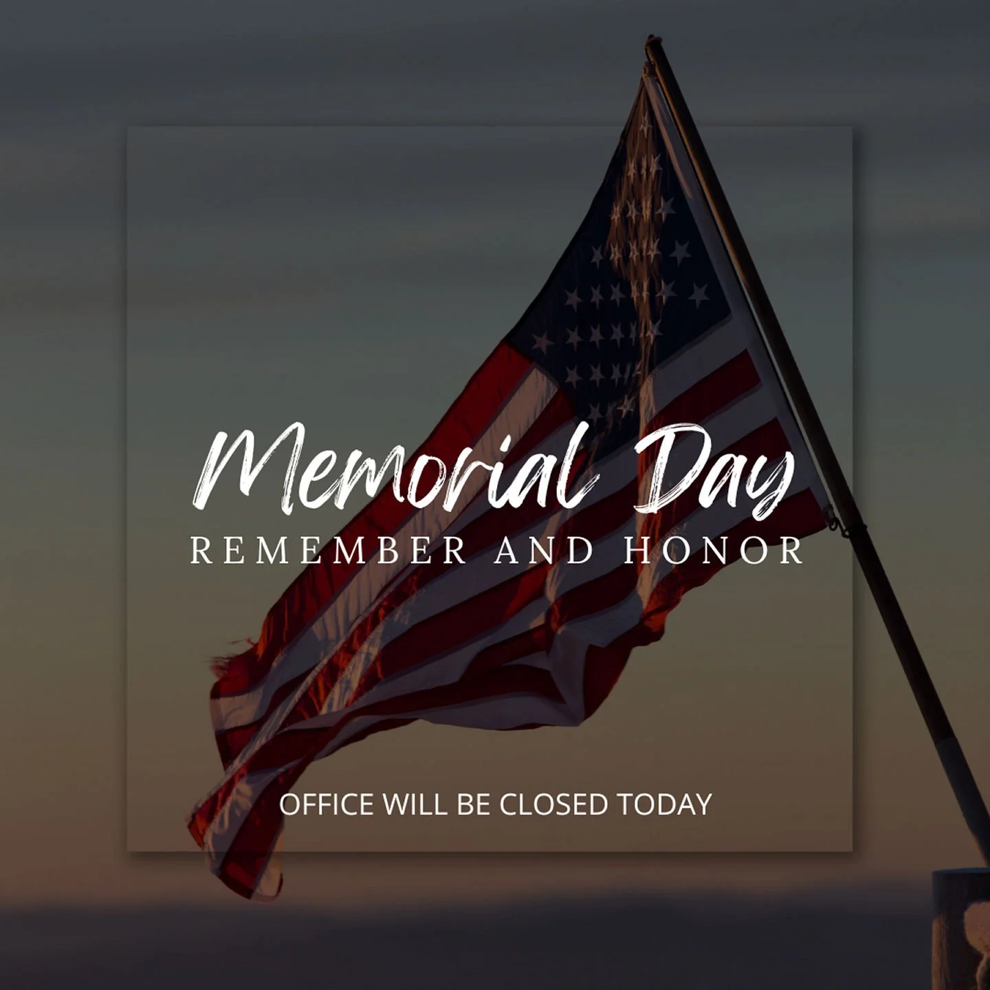 In observance of Memorial Day, our office will be closed today.We honor and remember the brave men and women who made the ultimate sacrifice for our country. ❤️💙Our office will resume normal business hours on the next business day.Thank you and have