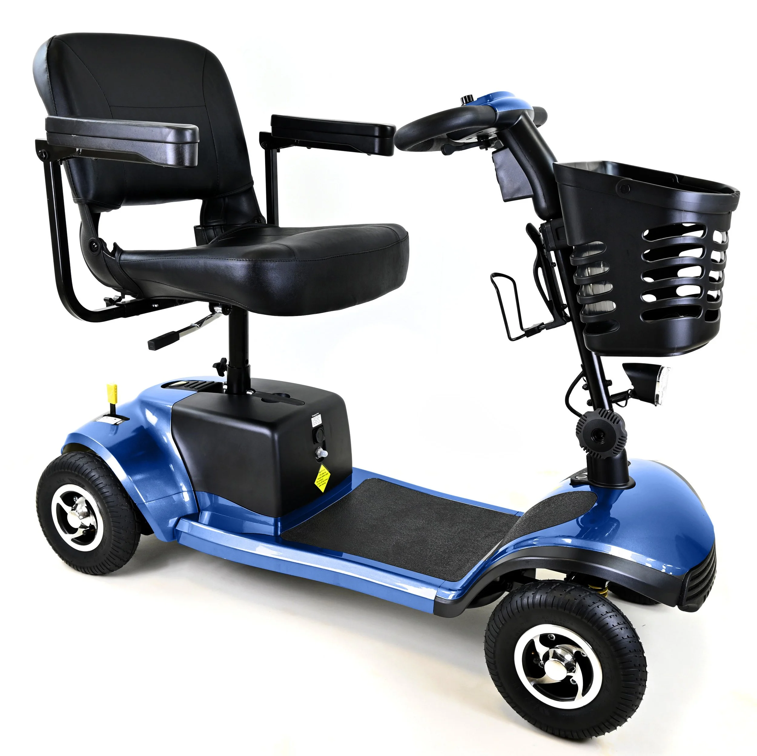 Electric mobility scooter with seat and basket