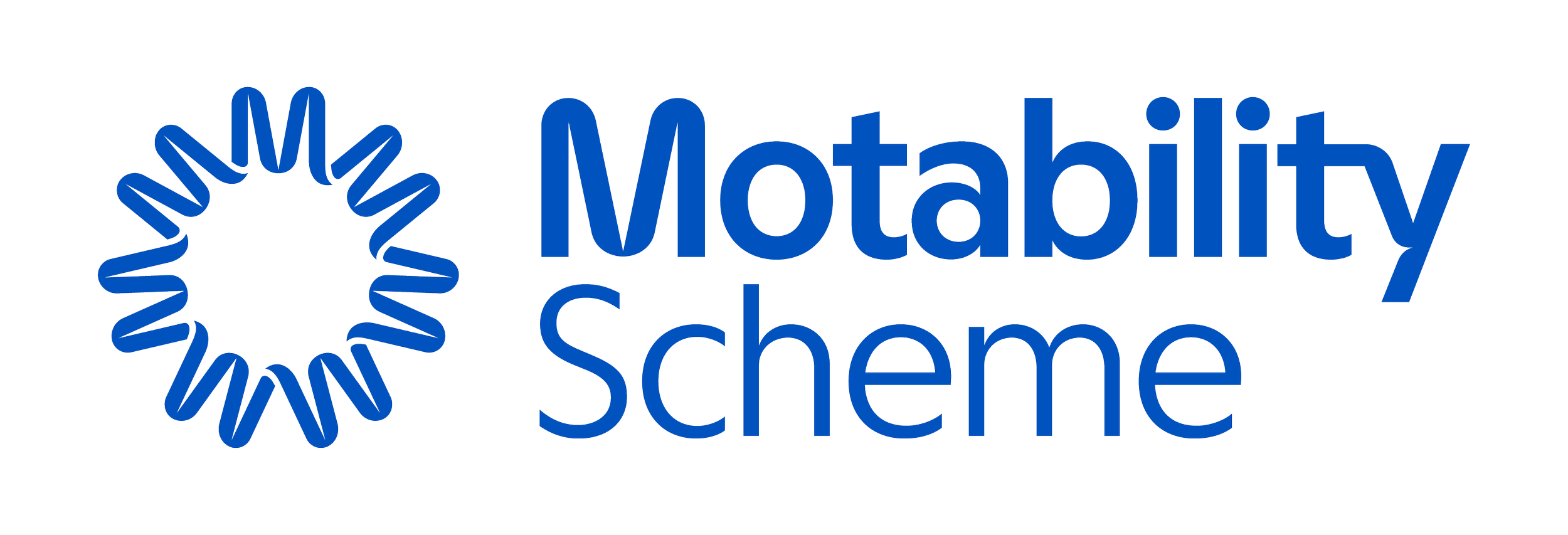 Motability Scheme logo with stylized blue sunburst design