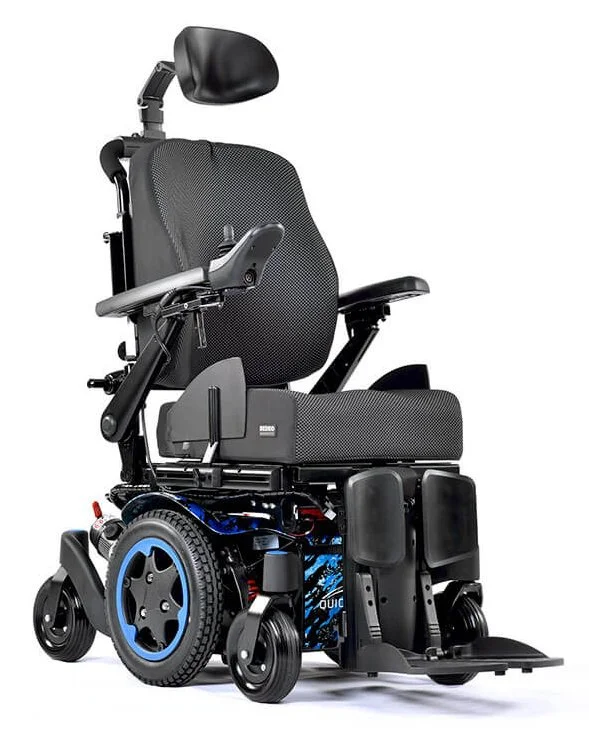 Electric wheelchair with ergonomic design and headrest