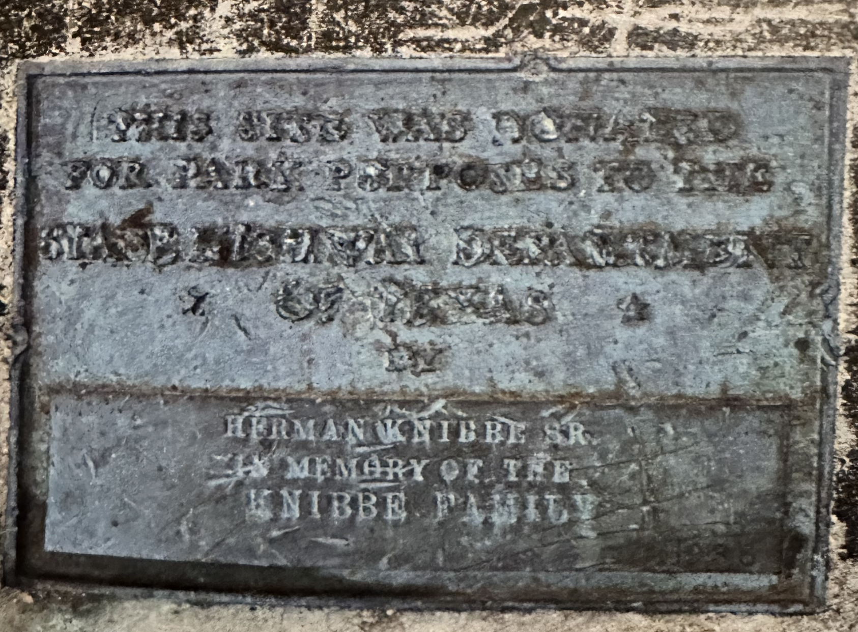 Knibbe Dedication marker of 1936 - The Knibbe Ranch has artifacts from ancient buffalo herds which were located close to the 281 highway.