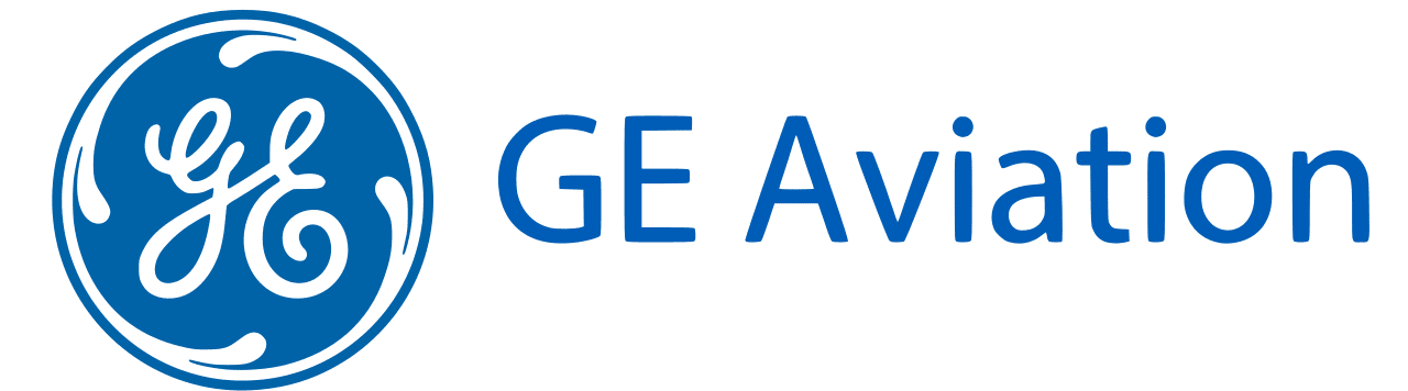 GE Aviation logo with a blue circular emblem containing a stylized 'GE' and the words 'GE Aviation' in blue text.
