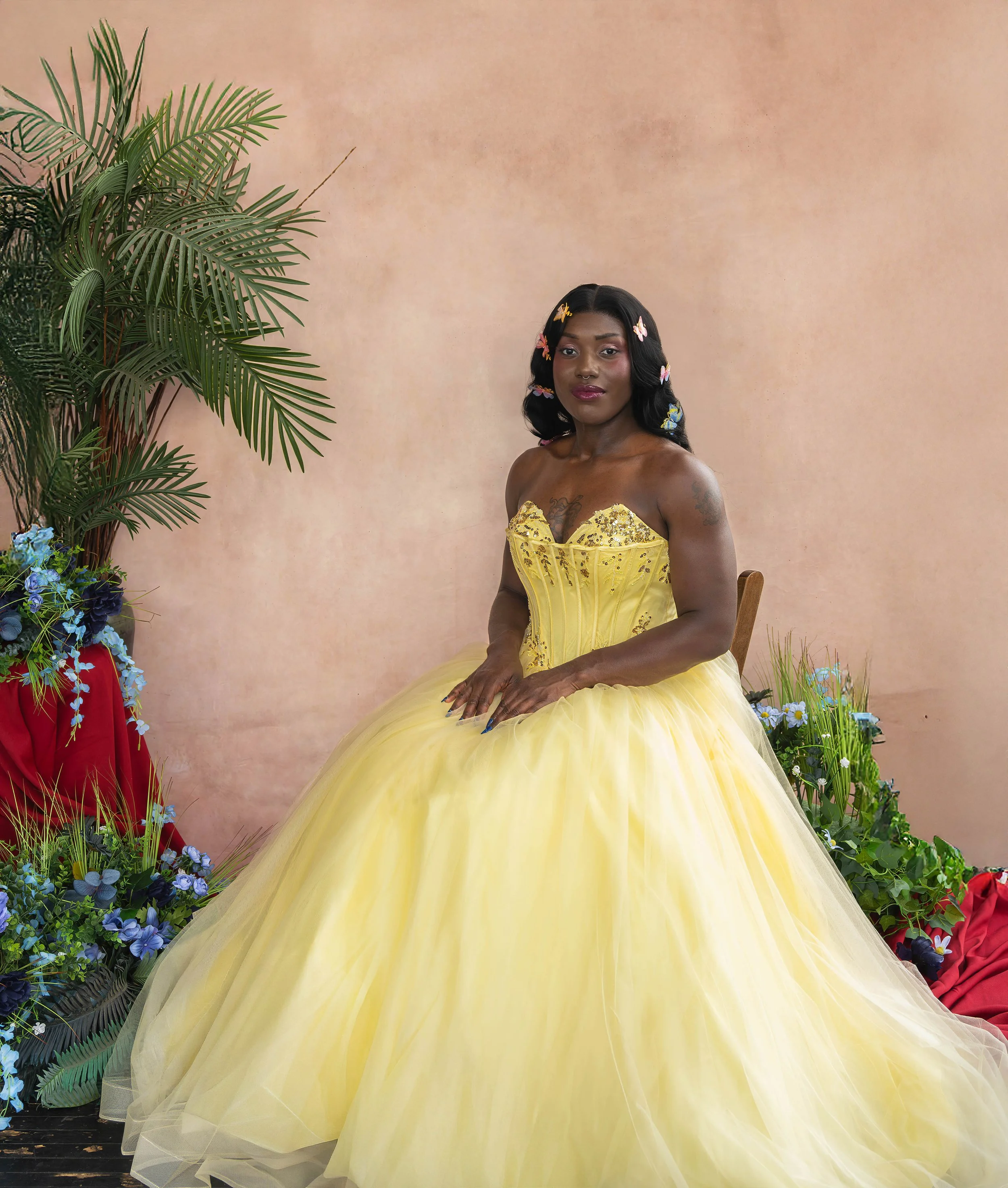 Canadian Olympian and bobsleigh athlete Cynthia Appiah photographed in a yellow couture gown during Lara Grace Creative Studio’s Olympic athlete editorial photoshoot in Toronto.