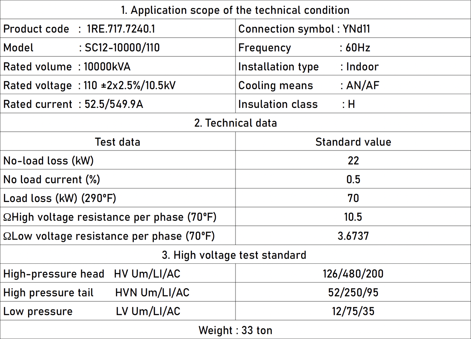Resion Cast 110 kV Three-Phase Epoxy Resin Cast Insulation Dry Type Power ...