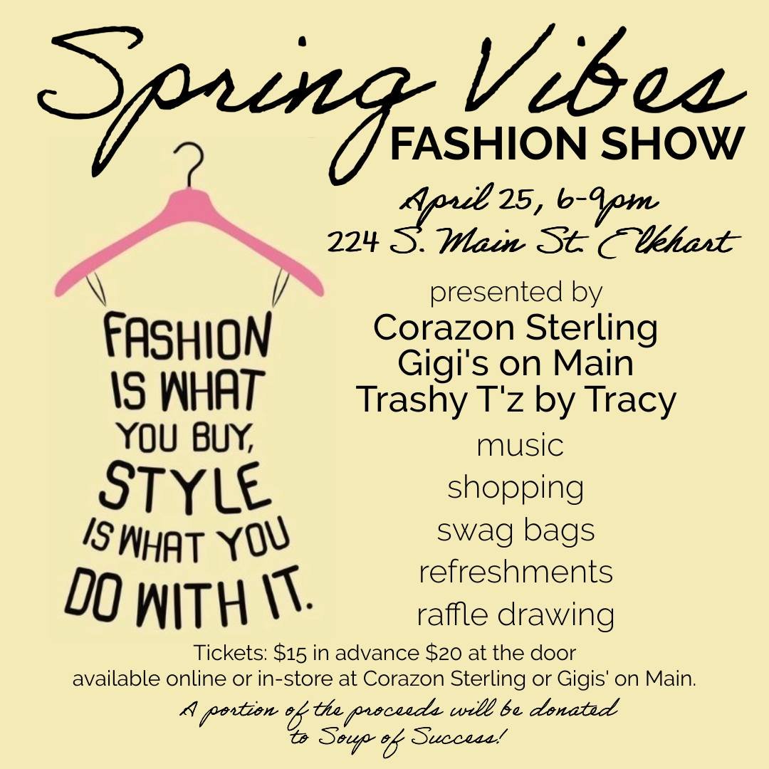 Tickets are on sale now for our first ever fashion show! Seating is very limited so we encourage you to purchase your tickets in advance. We'll be showing off Spring Styles from @corazonsterling, @gigiselkhart and Trashy T'z by Tracy!
