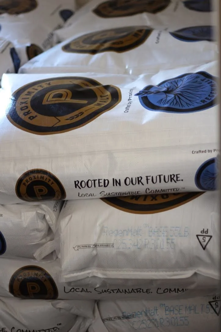 Bags of sustainable malt at Carver Brewing Company