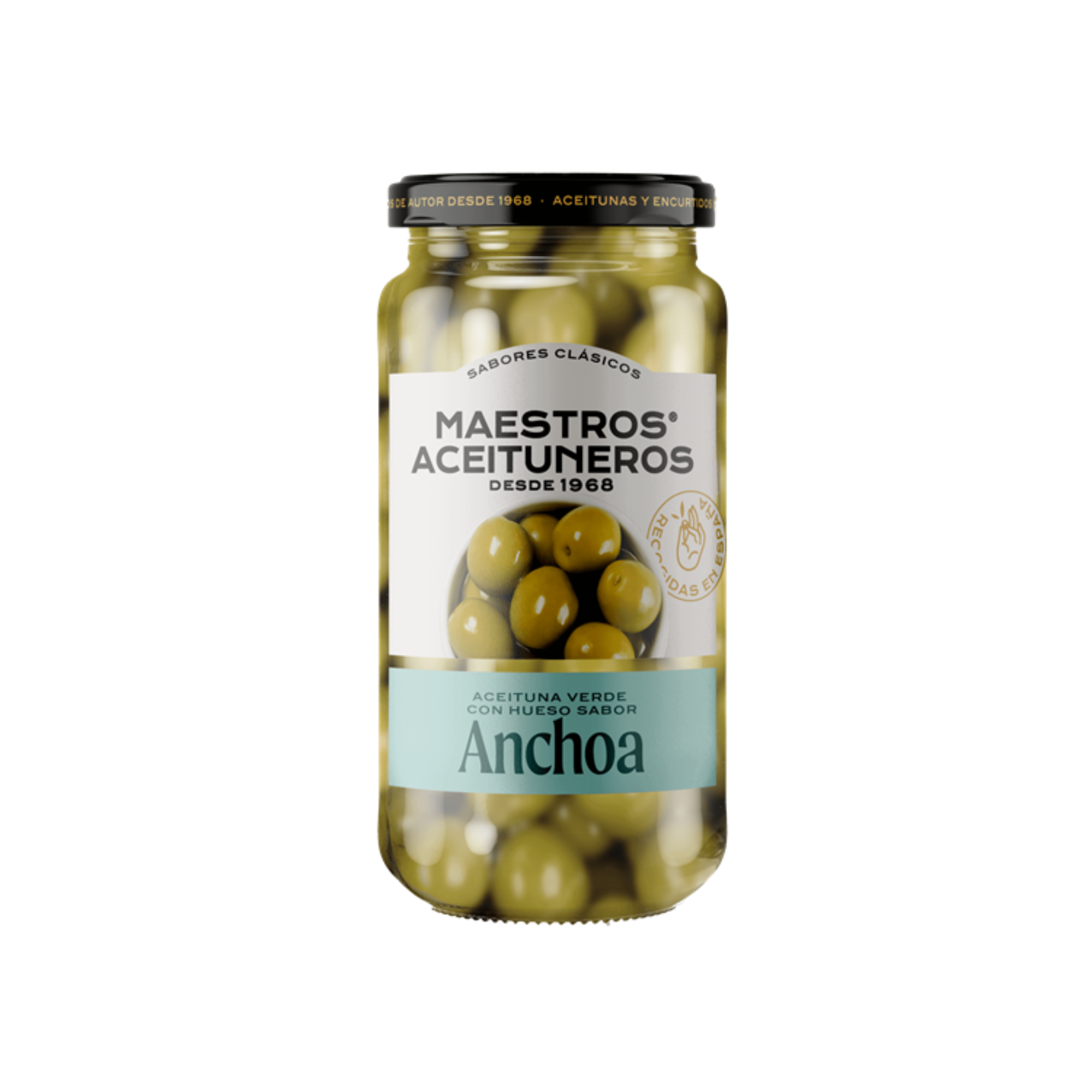 OLIJVEN GROEN MET PIT SMAAK ANSJOVIS - 300 GR - MAESTROS ACEITUNEROS