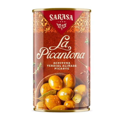 OLIJVEN GROEN MET PIT PIKANT - CON HUESO PUNTO Y PICANTE - 370 GR - SARASA
