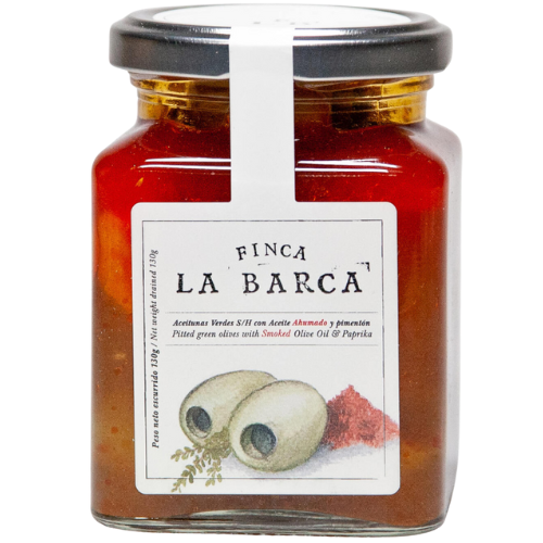 OLIJVEN GORDAL ONTPIT MET PIMENTÓN - SIN HUESO CON PIMENTÓN - 130 GR - FINCA LA BARCA