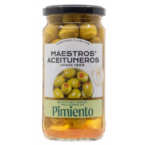 OLIJVEN GROEN GEVULD MET RODE PEPERS - 370 GR - MAESTROS