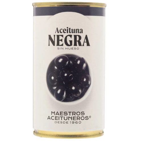 MAESTROS ACEITUNEROS - ZWARTE OLIJVEN ZONDER PIT - ACEITUNA NEGRA SIN HUESO - 320 gr