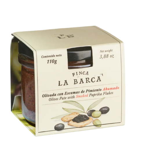 OLIVADA CON ESCAMAS DE PIMIENTO AHUMADO - 110 G - FINCA LA BARCA