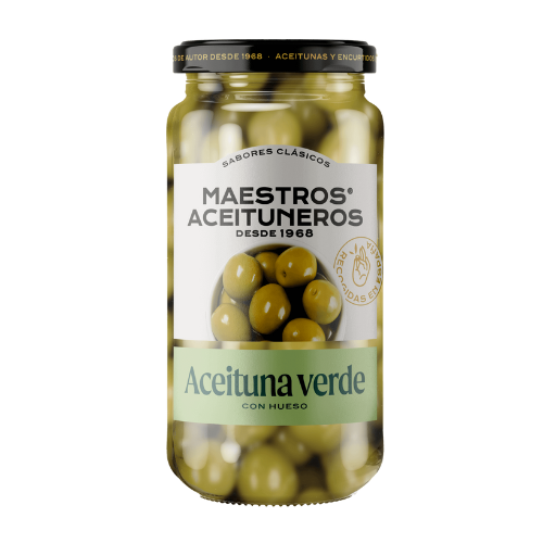 MAESTROS ACEITUNEROS - GROENE OLIJVEN MET PIT - ACEITUNA VERDE CON HUESO - 345 gr