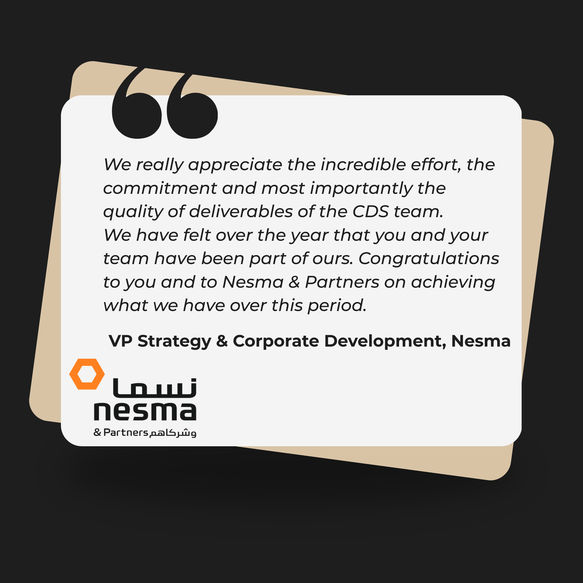 Testimonial Nesma & Partners with a quote about team effort