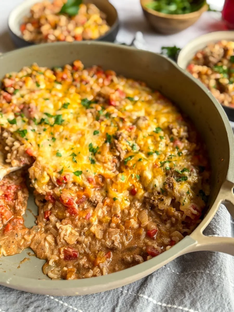 pan of stuffed pepper casserole