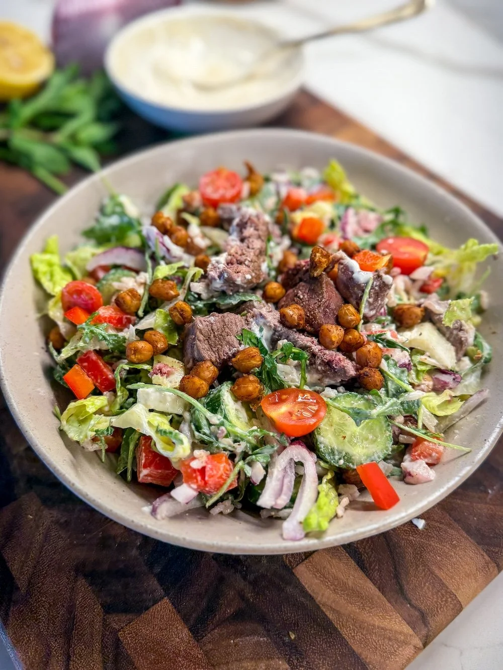 mediterranean lamb salad bowl
