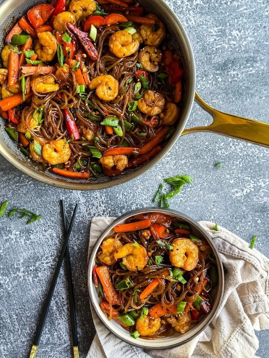 Easy Shrimp Lo Mein with Spicy Chili Garlic Sauce