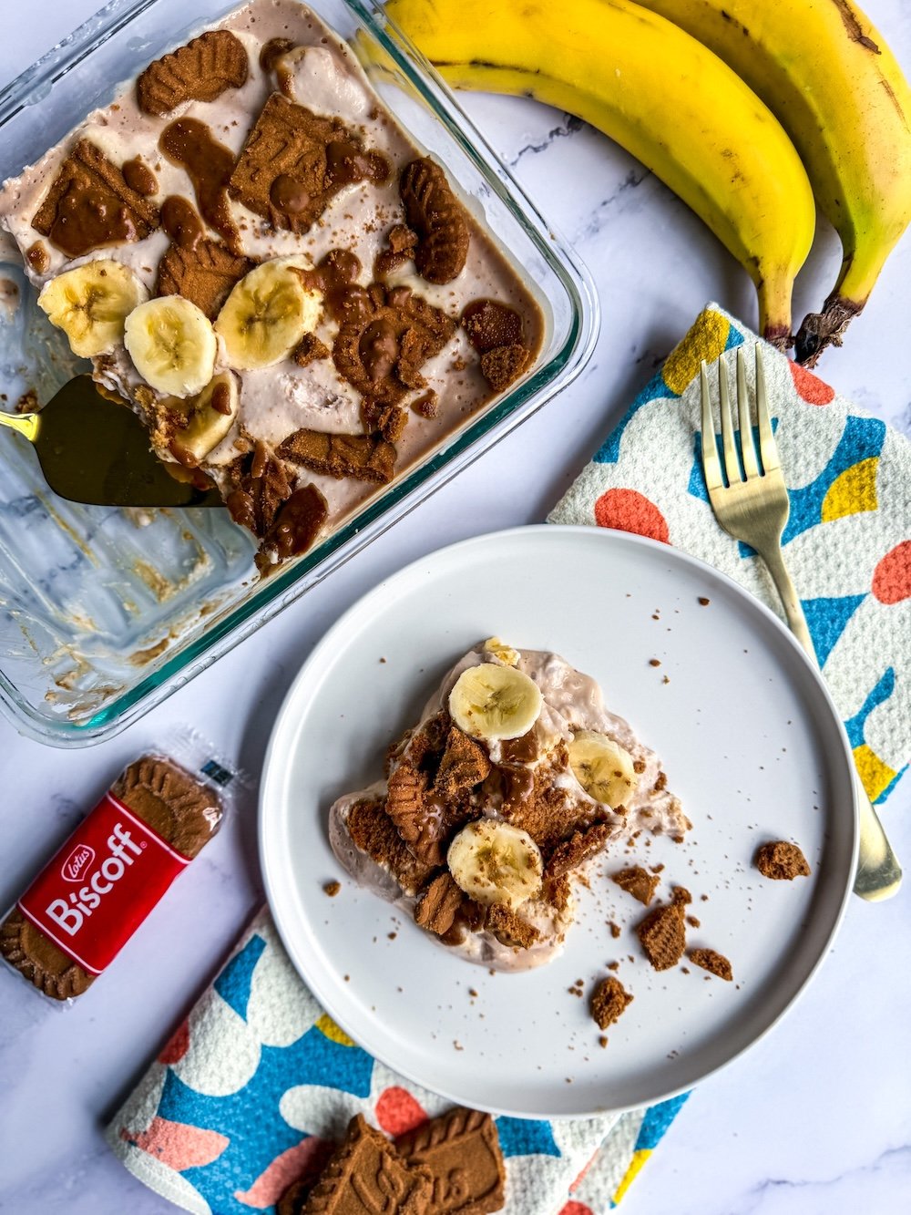High Protein Biscoff Banana Cream Pie (No-Bake, 30g Protein!)