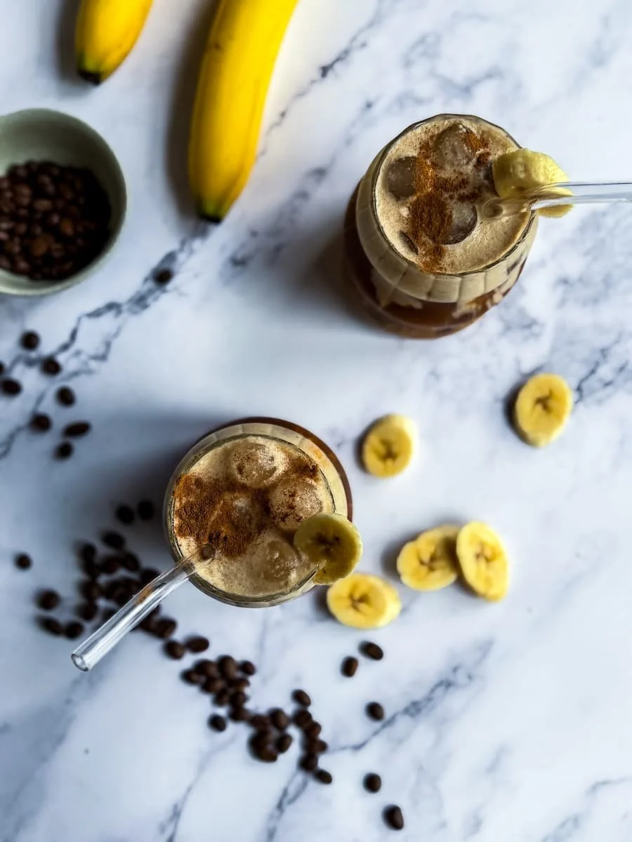 overhead shot of banana latte