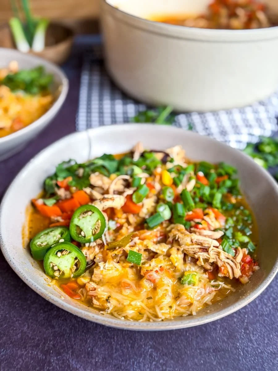 finished bowl of chili - white chicken chili crock pot