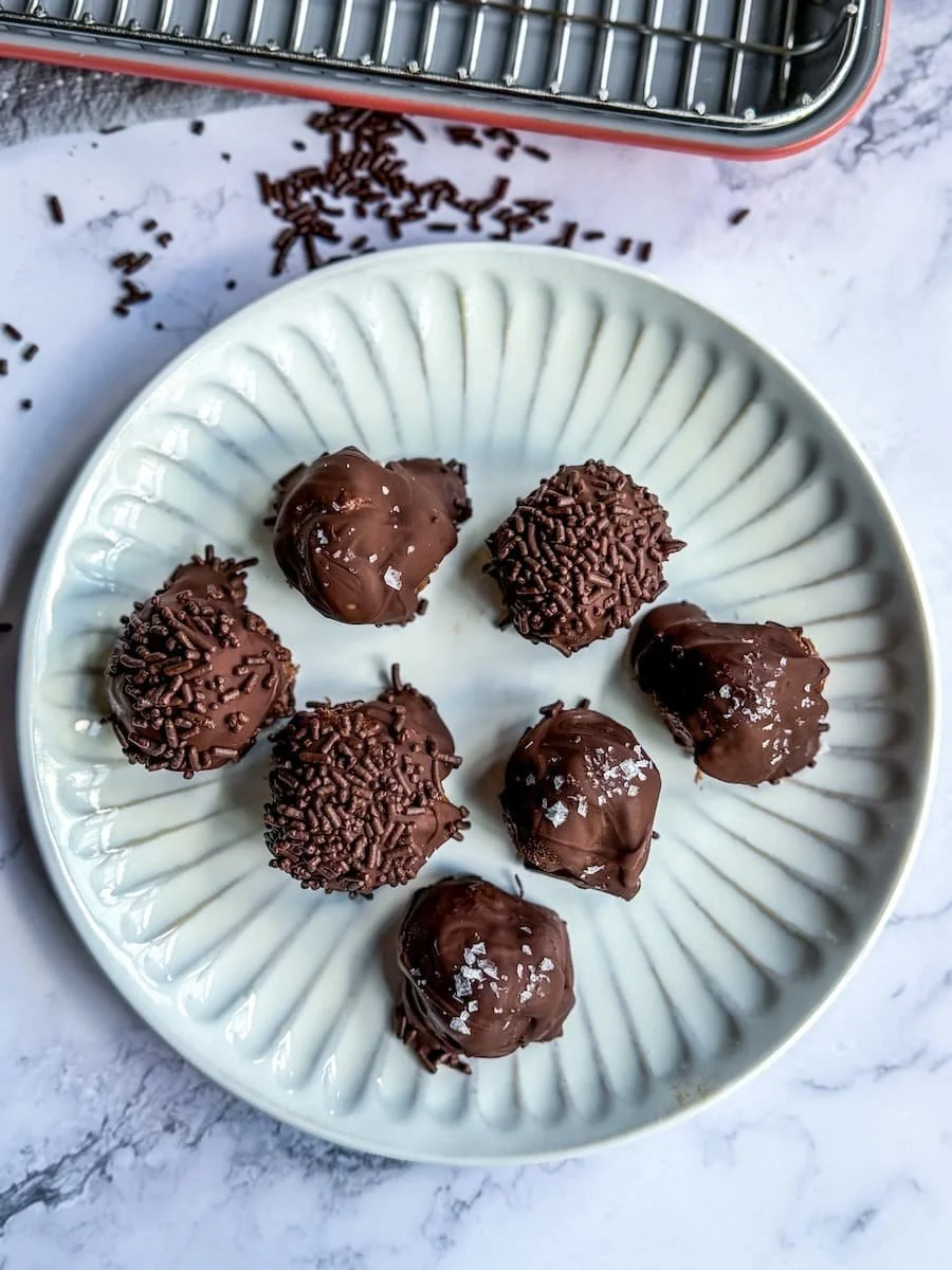 protein dessert / chocolate truffles on a plate