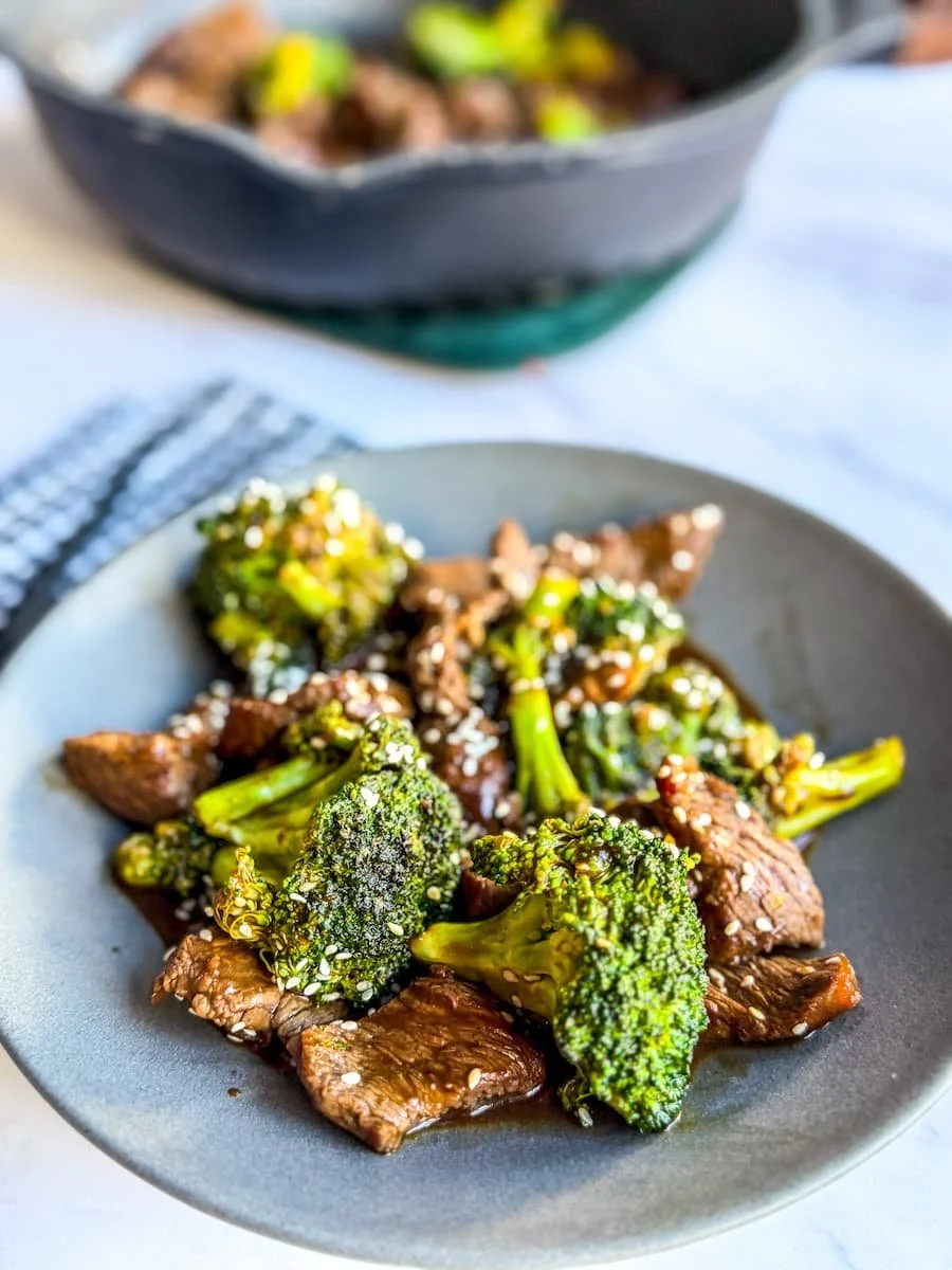 beef broccoli recipe on a plate