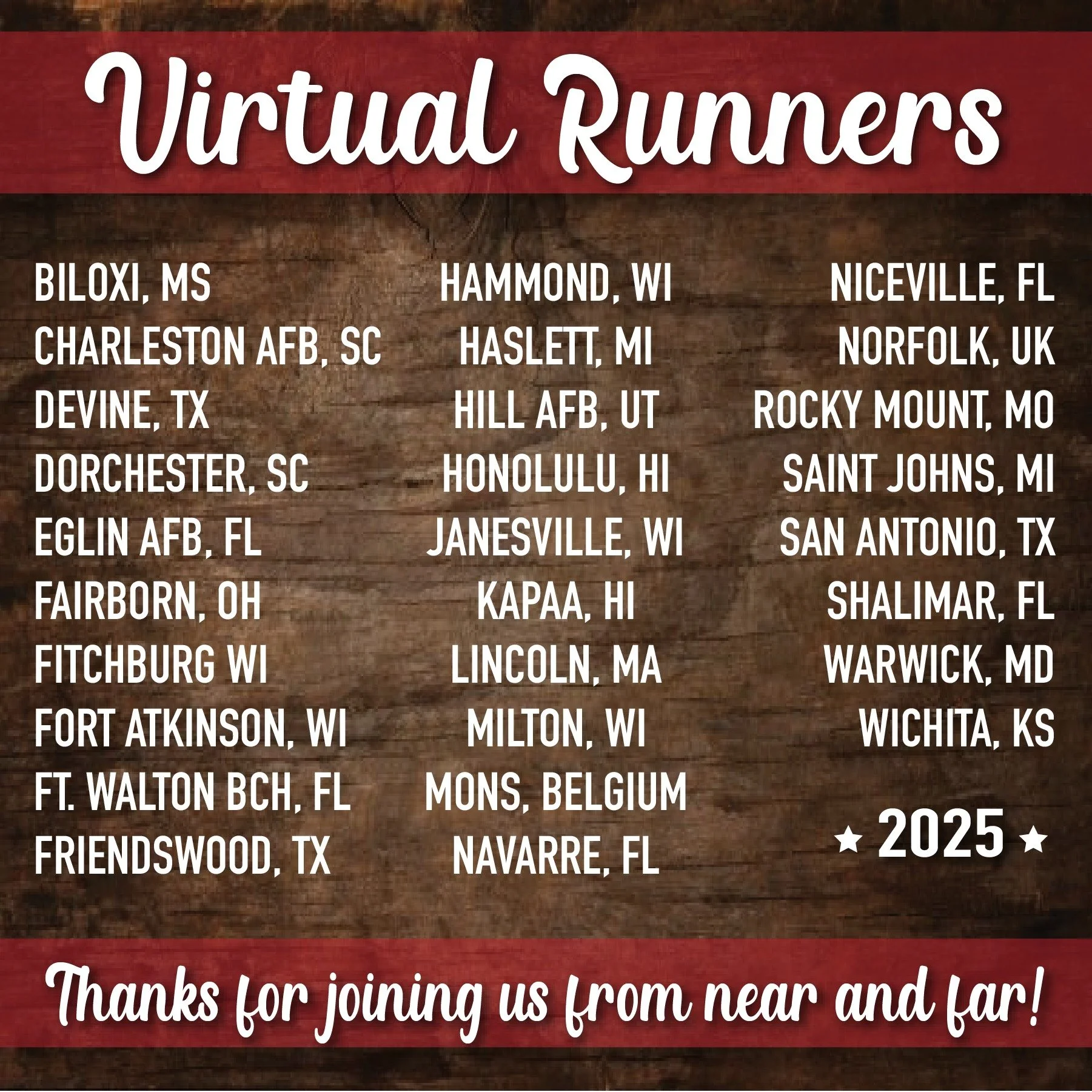 We ❤️ Our Virtual Runners!! Thank you for joining us from near and very, very far!