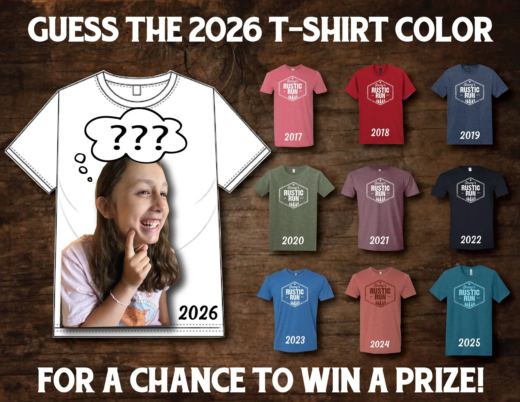 ✨ It&rsquo;s T-Shirt Time! ✨ The last three years we&rsquo;ve given our runners the power to vote for what color our event shirts will be but the Rustic Run princess herself, Emmy, wanted to pick the color for our 10th year! There&rsquo;s still some 