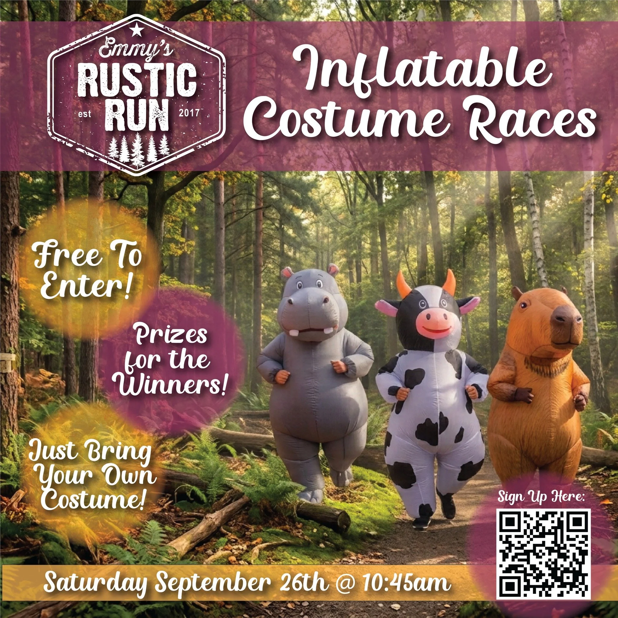 ✨ NEW IN 2026! ✨ Have an awesome inflatable costume lying around? Ever wondered how fast you could run in it? Now's your chance to find out!

🐮 HOW MUCH DOES IT COST? It's free! 

🐼 HOW DO I SIGN UP? Fill out the Google Form here: https://forms.gle