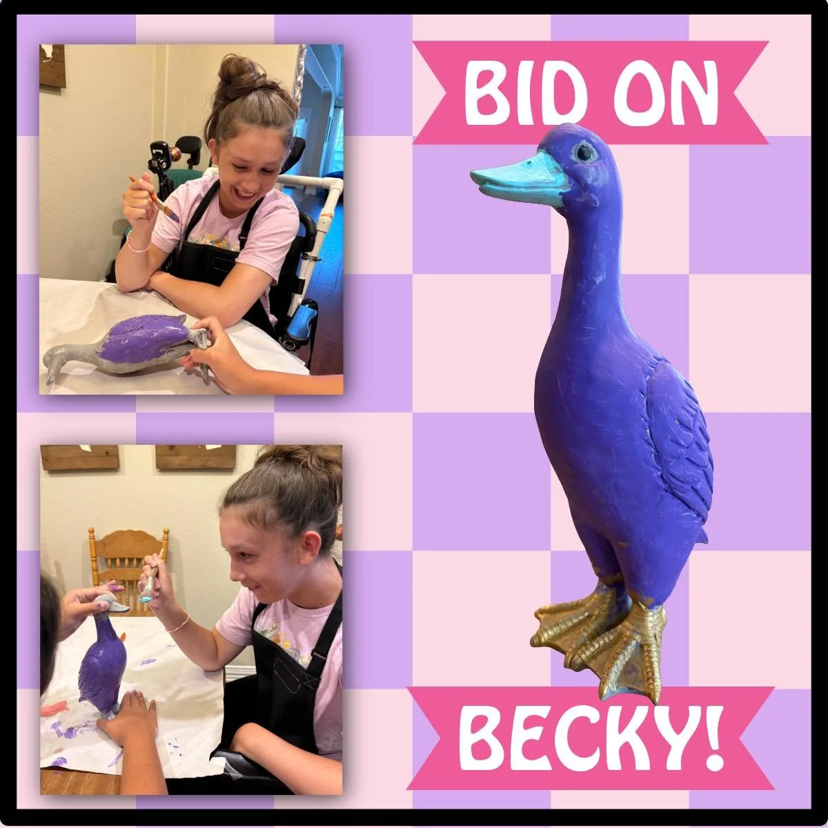🦆 BID ON BECKY! 🦆 One of Emmy&rsquo;s favorite things to do is arts &amp; crafts. Even though it&rsquo;s hard for her to keep her hands steady, she still enjoys coloring, drawing, and painting. This year she wanted to paint something extra special 