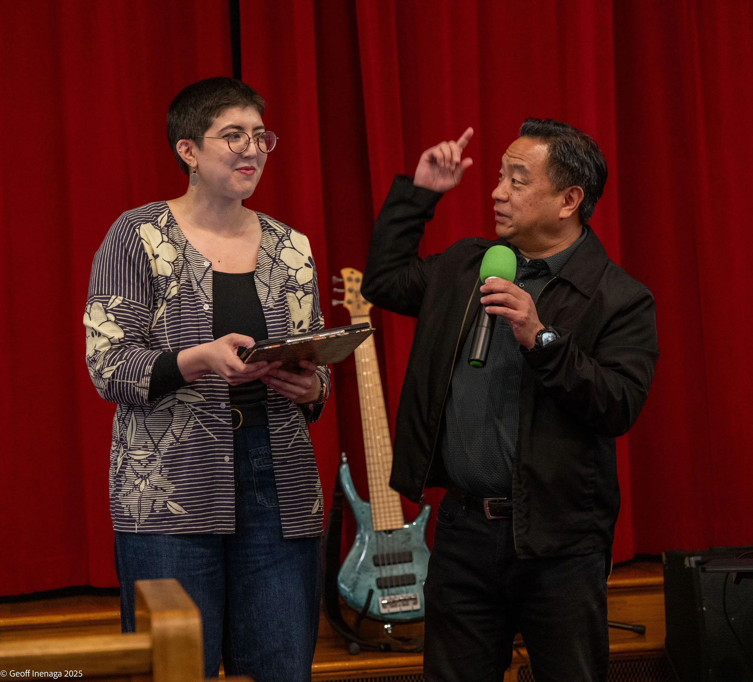  Co-hosts Sydney Shiroyama and Koichi Mizushima — Sydney recently completed Tokudo, training and ordination to become a Jodo Shinshu reverend. 