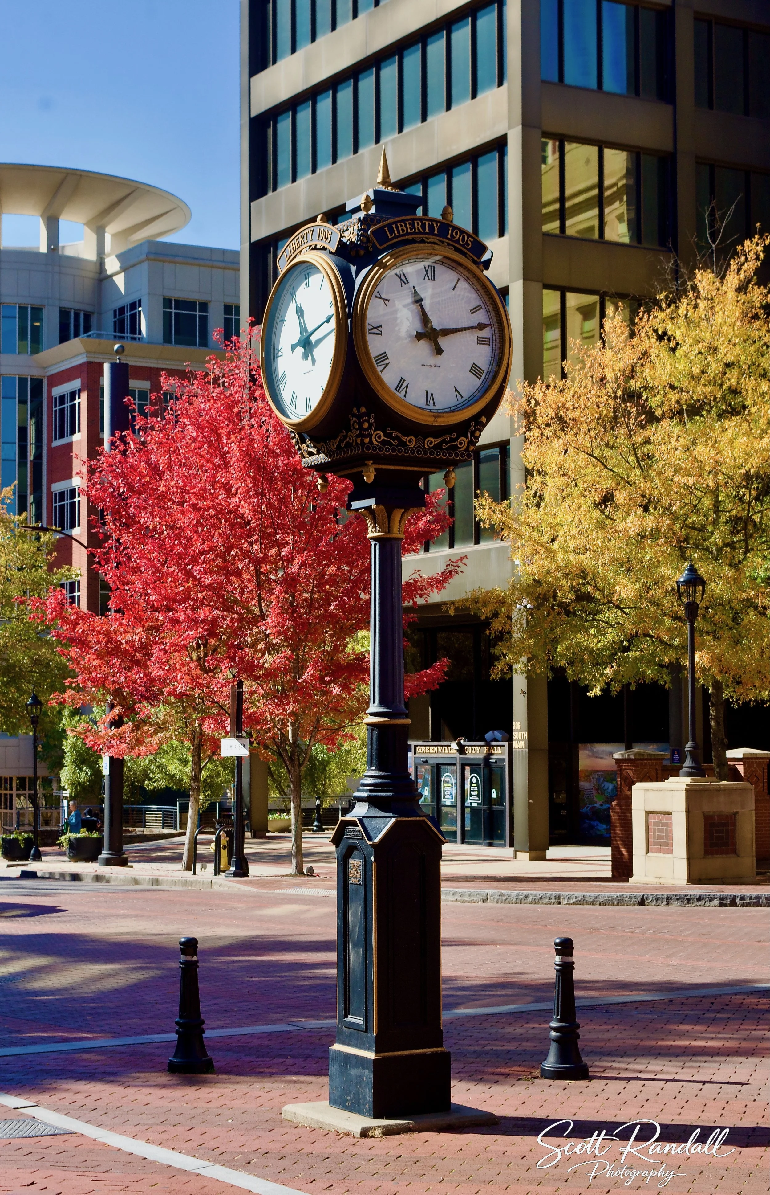 "Liberty Fall". Taken of the Liberty Clock in Downtown Greenville, SC.