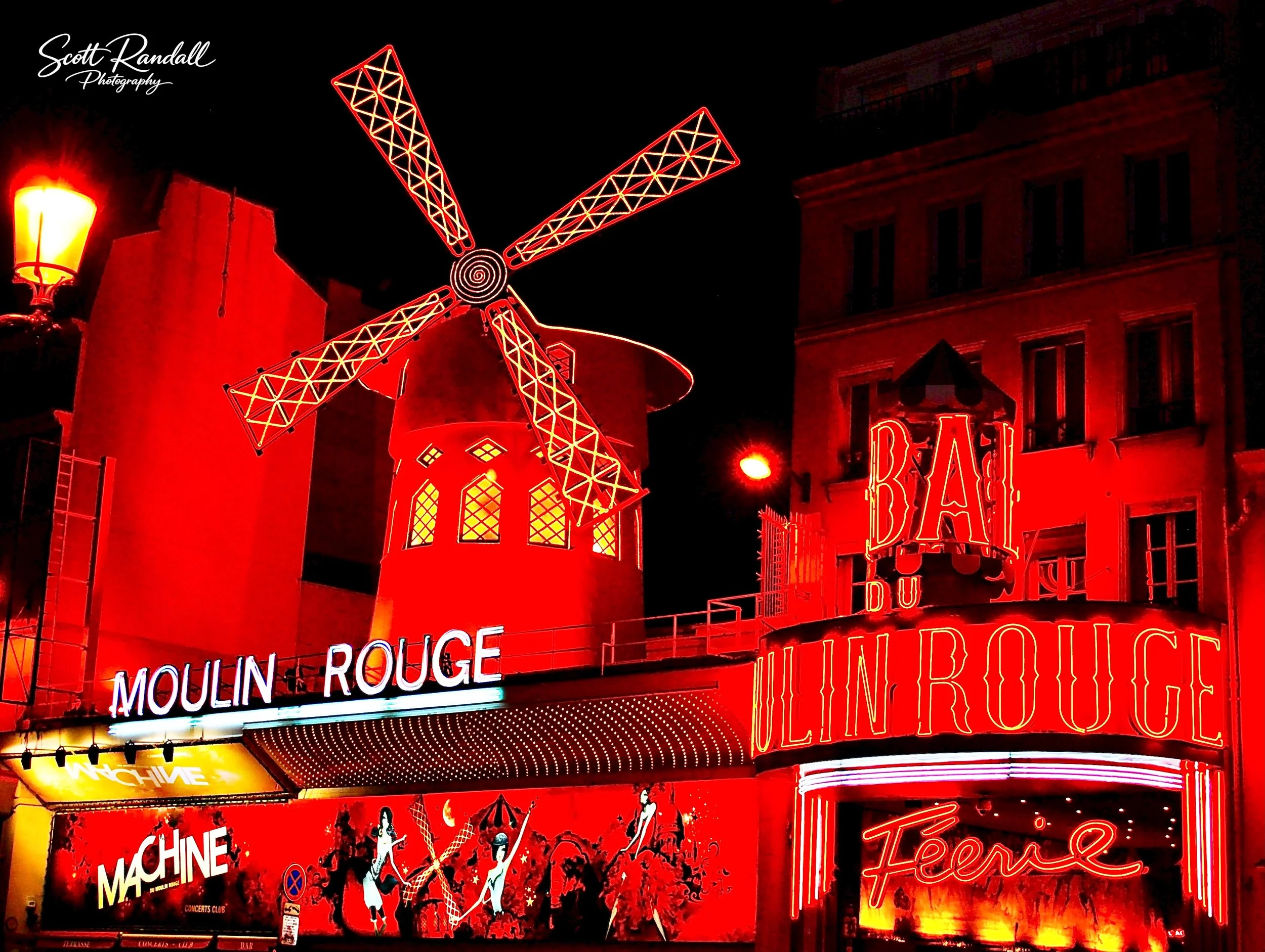 "Moulin Rouge" Paris, France. Beautifully "Lit Up" at night.