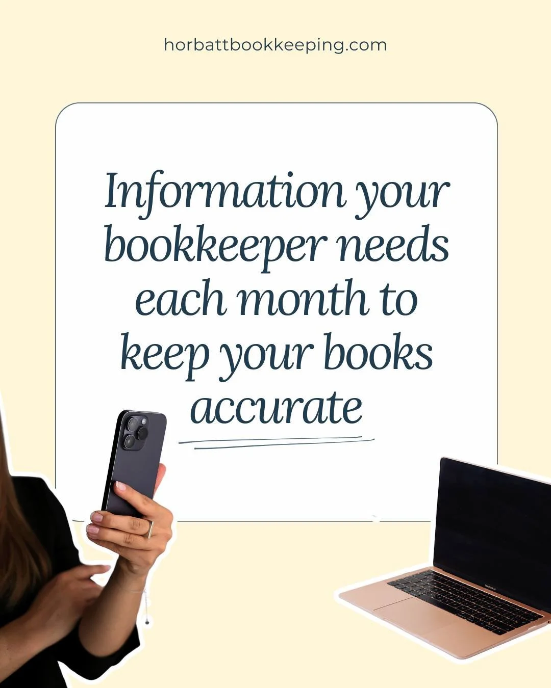 To keep your books clean and up to date, we typically need:

- Bank and credit card statements
- Details on income and payments received
- Receipts for business expenses
- Notes on refunds, transfers, or large purchases
- Any changes to subscriptions