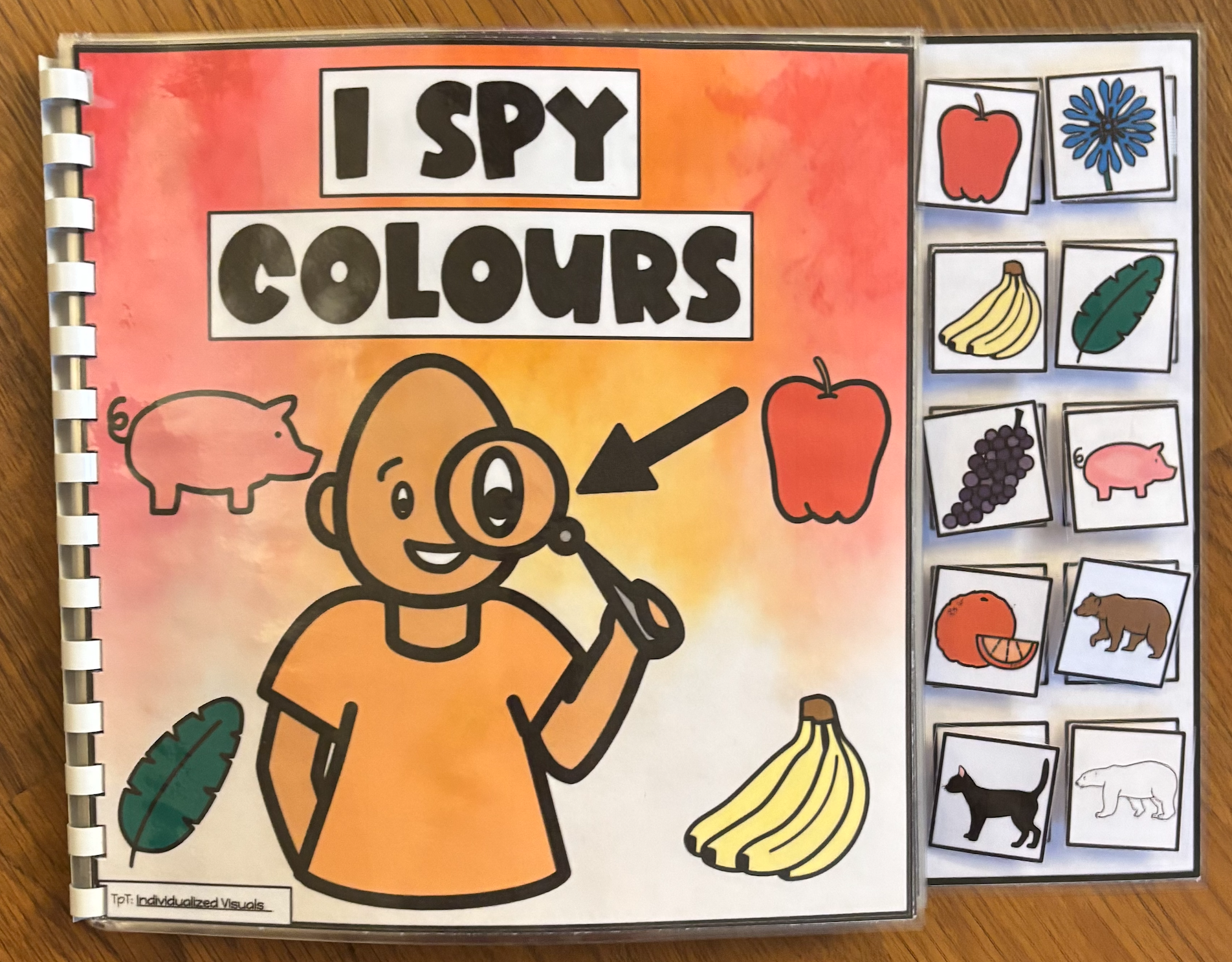 This is a picture of an I spy colors adapted book for special education