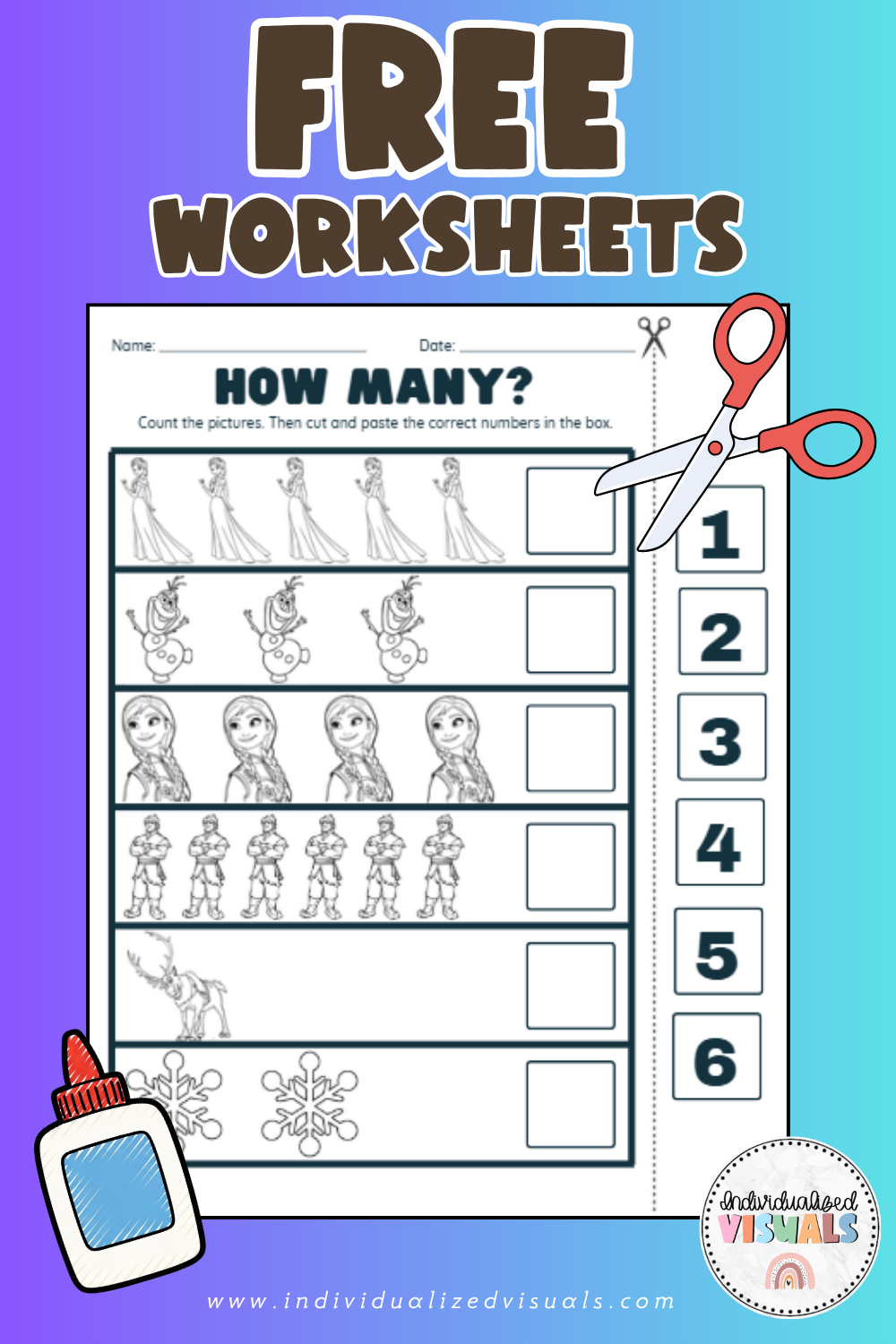 This is a photo for a Free counting worksheet