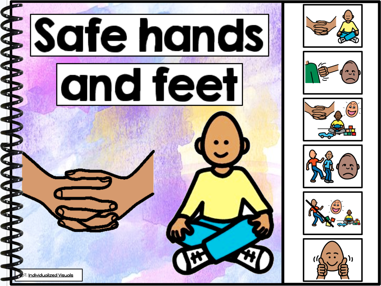 This is a safe hands social story adapted book